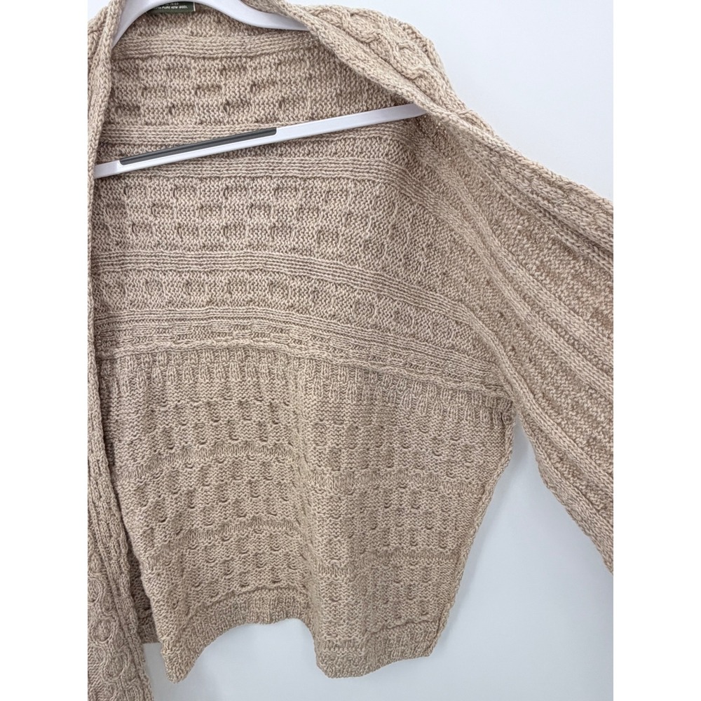 Carraig Donn Sweater Women One Size Tan Cape Aran Merino Wool Open Cardigan - Picture 3 of 8